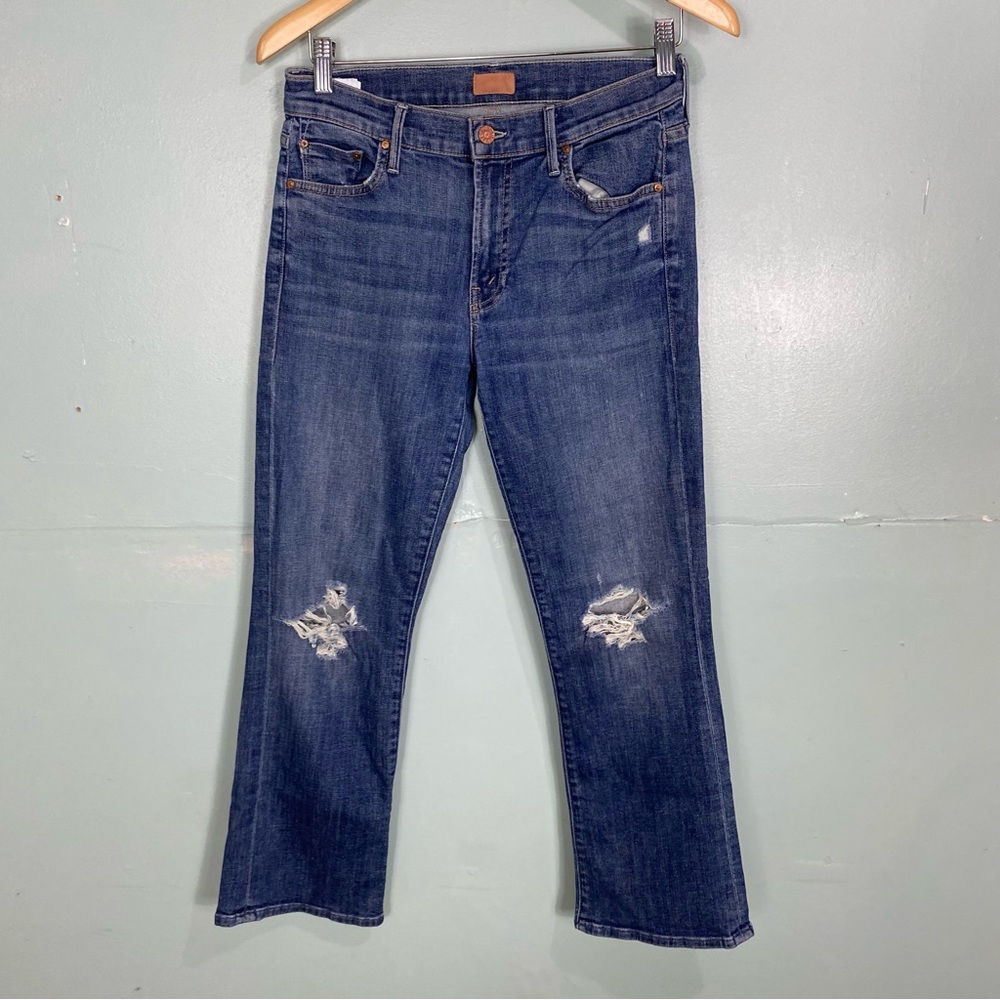 MOTHER Cropped Distressed Blue Jeans - Picture 2 of 8
